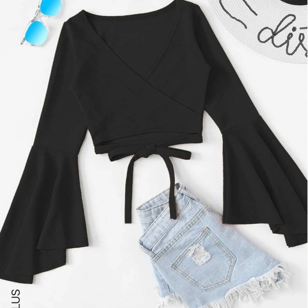 Plus Tie Front Flounce Sleeve Wrap Blouse, NWOT, S